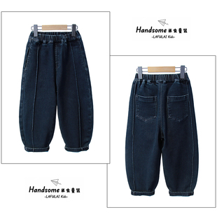 啦芙莱品牌童装儿童韩版抓绒牛仔裤25冬新男童保暖宽松长裤潮3863
