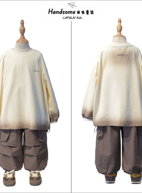 啦芙莱童装儿童ins风渐变色阔版T恤26春打底衫男女童长袖上衣9772