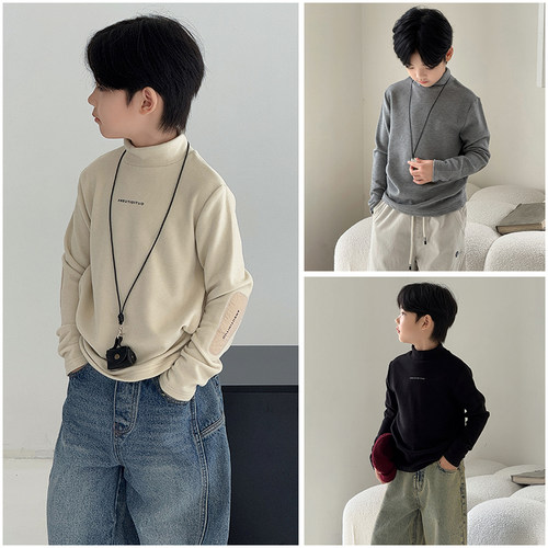 大E小e童装儿童德绒发热打底衫2025秋冬男女童半高领长袖T恤2831