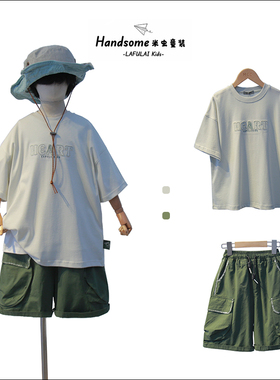 啦芙莱童装儿童运动风阔版字母短袖体恤26夏季新男童T恤上衣7316