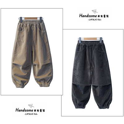 啦芙莱童装儿童一体绒灯芯绒裤25冬季新品男女童加棉厚长裤潮6293