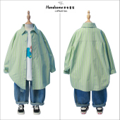 2076 25春秋男女童休闲衬衣长袖 啦芙莱童装 儿童洋气竖条廓形衬衫