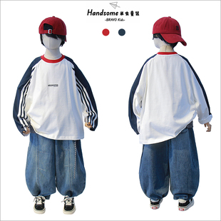 打底衫 布芮欧童装 男女童长袖 新品 潮88265 儿童撞色运动风T恤25秋季