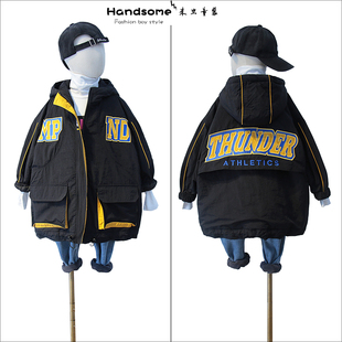 冲锋衣棉服2022冬季 中长款 新男童夹棉外套3735 儿童工装 牛哆哆童装