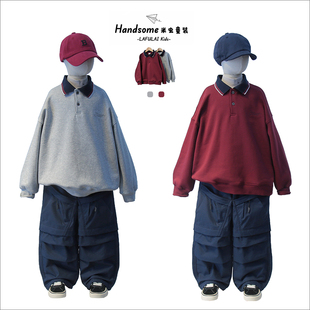 男女童套头衫 新品 上衣7311 儿童一体绒POLO领卫衣25冬季 啦芙莱童装