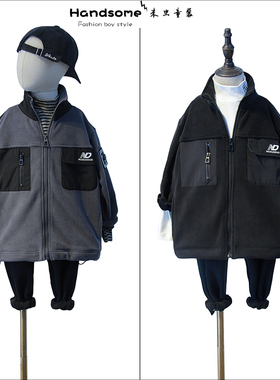 牛哆哆童装儿童运动时尚摇粒绒立领外套25冬男童保暖拉链衫67683