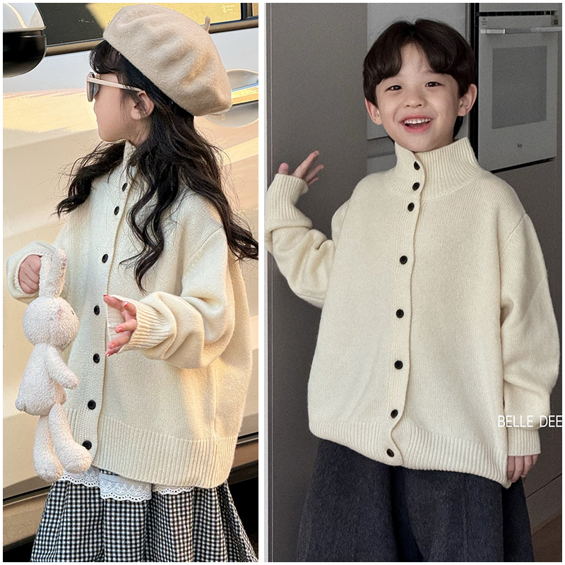 贝莱童装儿童100%绵羊毛衫高领质感毛衣24冬男女童针织开衫88596