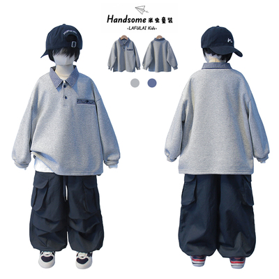 啦芙莱童装儿童韩版POLO领卫衣2025秋季新品男女童套头衫上衣7678