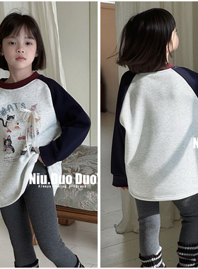 牛哆哆童装儿童插肩袖甜美一体绒T恤25冬新女童长袖加厚长袖39537