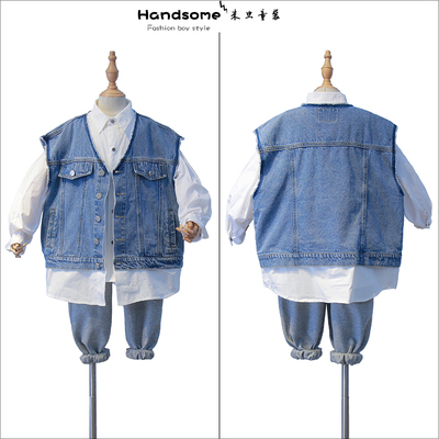 啦芙莱童装儿童个性假两件碎边牛仔马甲2024春季新品小众外套2193