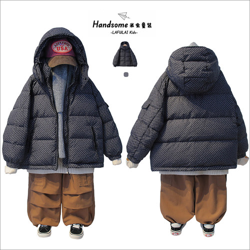啦芙莱童装儿童防泼水白鸭绒字母连帽羽绒服25冬新品男童外套6087