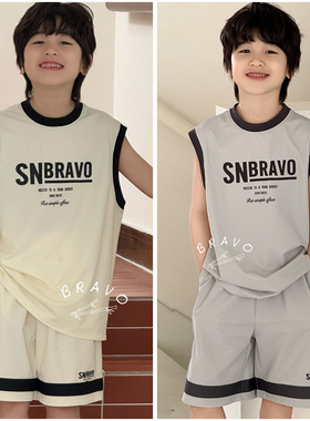 布芮欧童装儿童速干篮球服运动套装25夏男童背心短裤两件套56128