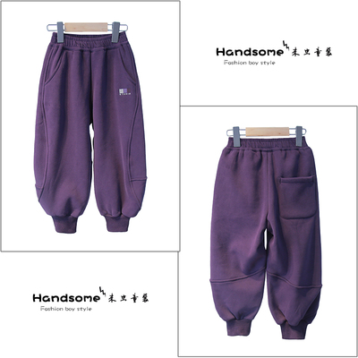 啦芙莱童装儿童一体绒运动裤24冬季新男童厚款休闲裤加绒长裤6028