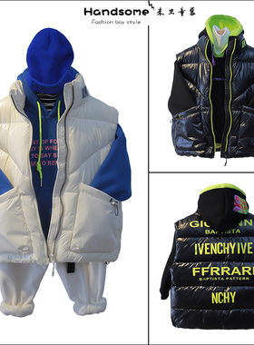 木瓜汁童装儿童免洗夹棉马甲2021冬季新品男童字母韩范坎肩28011