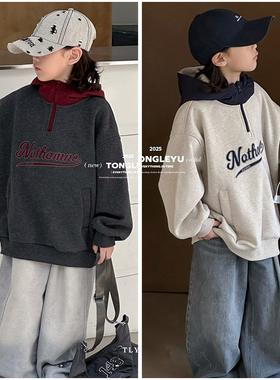 童乐鱼童装儿童连帽一体绒运动卫衣25冬男童加绒套头衫上衣95166