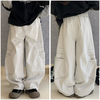 大E小e童装弯刀明线工装牛仔裤