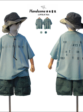 啦芙莱童装儿童舒适运动字母T恤26夏季新品男女童短袖上衣潮7310