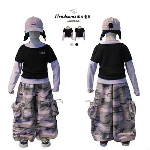 ANIKA童装儿童假两件街舞短款T恤26春新中大童女童长袖打底衫3001