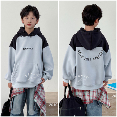 布芮欧童装儿童一体绒加绒连帽套头衫卫衣25冬季新品男女童20103
