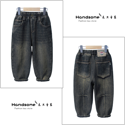 啦芙莱童装儿童美式加绒一体绒牛仔裤24冬季新男女童保暖长裤3809