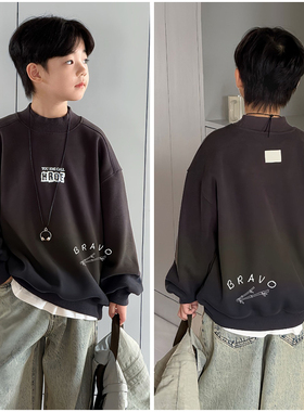 布芮欧童装儿童一体绒渐变做旧卫衣25冬季新男童保暖长袖T恤86632