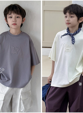布芮欧童装儿童简约百搭T恤25夏季新品中大童短袖男女童上衣63121