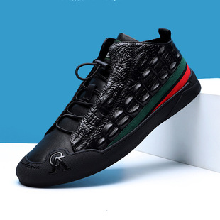 康奈官方正品【现货发】鳄鱼纹男士休闲鞋真皮透气时尚板鞋韩版百