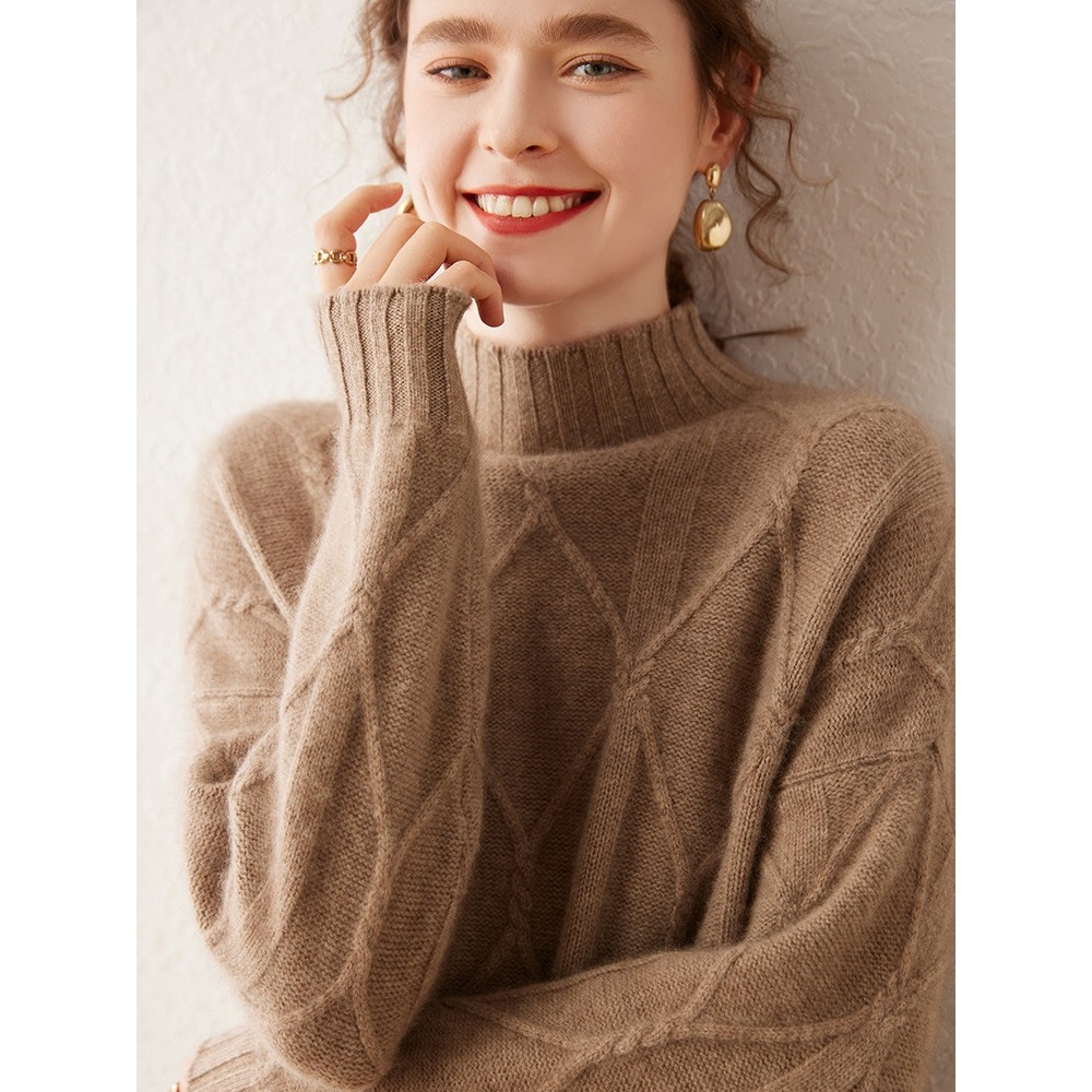 香港潮牌七针双股加厚半高领羊绒衫女秋冬季新款软糯菱形套头针织,女装/女士精品,羊绒衫,淘宝优惠券,粉丝福利购,淘宝优惠卷