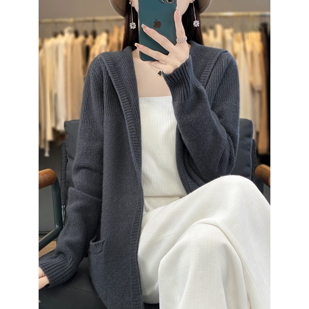 香港潮牌中长款连帽100纯羊毛开衫女长袖针织外套毛衣宽松羊绒衫,女装/女士精品,羊绒衫,淘宝优惠券,粉丝福利购,淘宝优惠卷