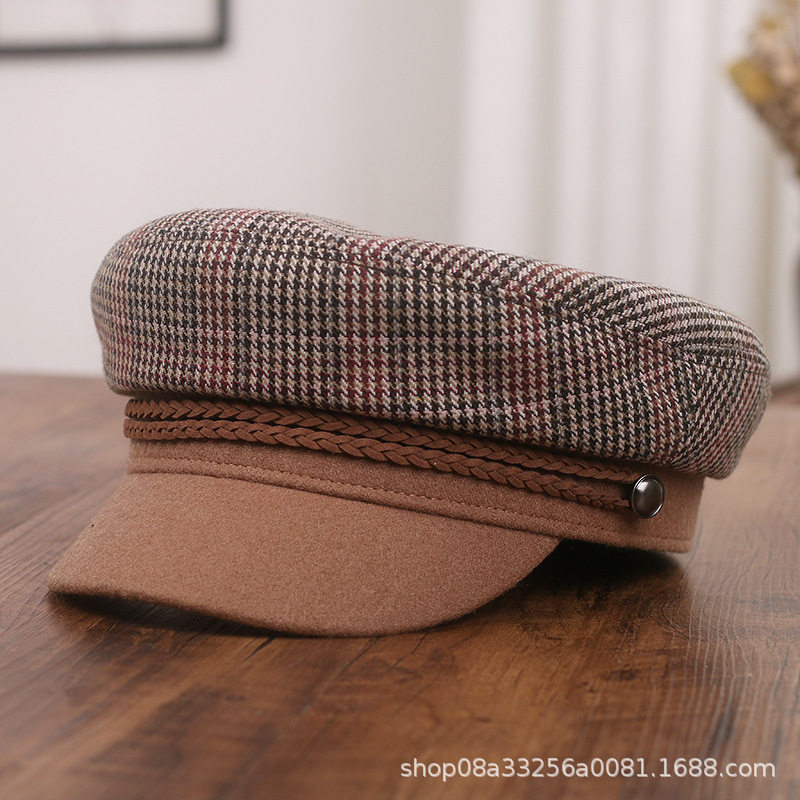 香港潮牌韩版麂皮绒帽沿千鸟格平顶帽子女秋冬保暖鸭舌帽复古格纹,服饰配件/皮带/帽子/围巾,帽子,淘宝优惠券,粉丝福利购,淘宝优惠卷