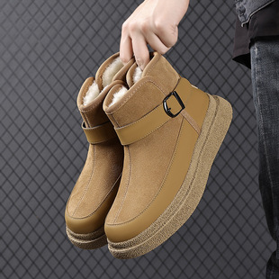 康奈官方正品雪地靴男士皮毛一体加绒加厚冬季新款厚底防滑真皮大