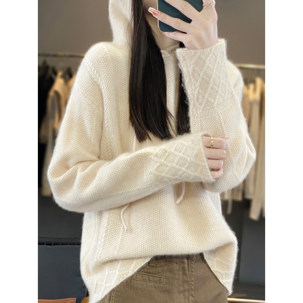 香港潮牌2025秋冬新款连帽100纯羊毛衫女士宽松显瘦减龄卫衣休闲,女装/女士精品,羊绒衫,淘宝优惠券,粉丝福利购,淘宝优惠卷