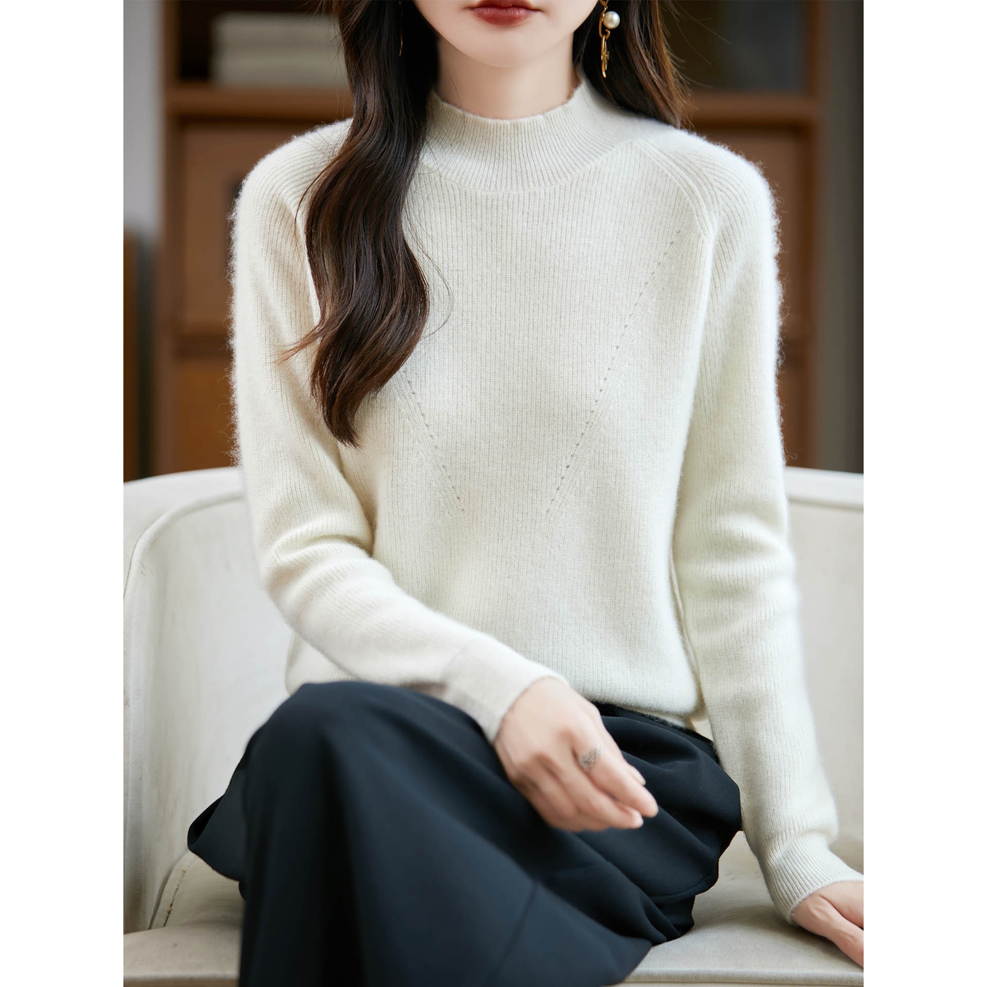 香港潮牌2025纯色羊绒衫女半高领菱形毛衣宽松气质百搭羊毛针织保,女装/女士精品,羊绒衫,淘宝优惠券,粉丝福利购,淘宝优惠卷