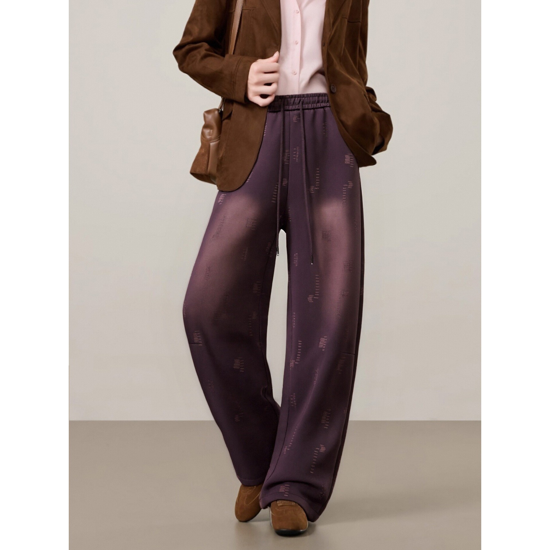 香港潮牌棉茧 抽绳卫裤女女2025秋季个性时髦紫色阔腿运动裤宽松,女装/女士精品,卫裤,淘宝优惠券,粉丝福利购,淘宝优惠卷