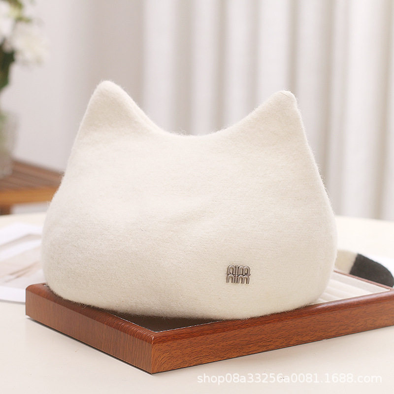 香港潮牌日系可爱猫咪耳朵羊毛呢贝雷帽女秋冬保暖时尚画家帽子撞,居家布艺,午睡枕,淘宝优惠券,粉丝福利购,淘宝优惠卷