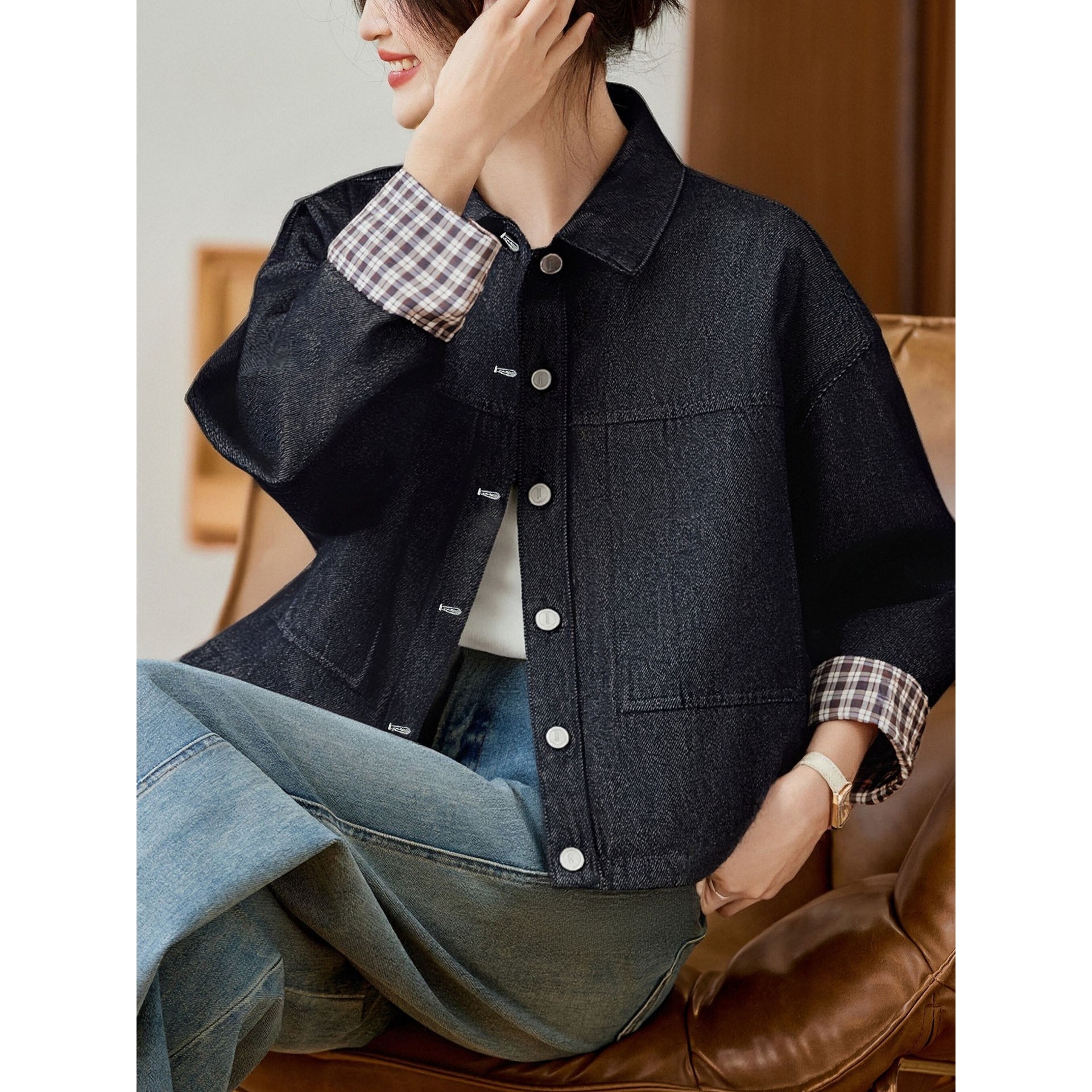 香港潮牌【清仓】牛仔外套女2025秋冬装短款小个子上衣设计感休闲,女装/女士精品,短外套,淘宝优惠券,粉丝福利购,淘宝优惠卷