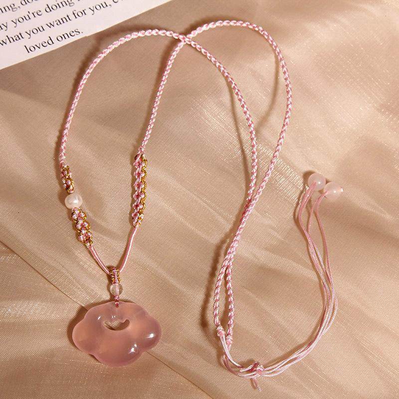 香港潮牌新中式天然粉玉髓祥云吊坠项链女轻奢小众高级感挂编绳国,珠宝/钻石/翡翠,颈饰,淘宝优惠券,粉丝福利购,淘宝优惠卷