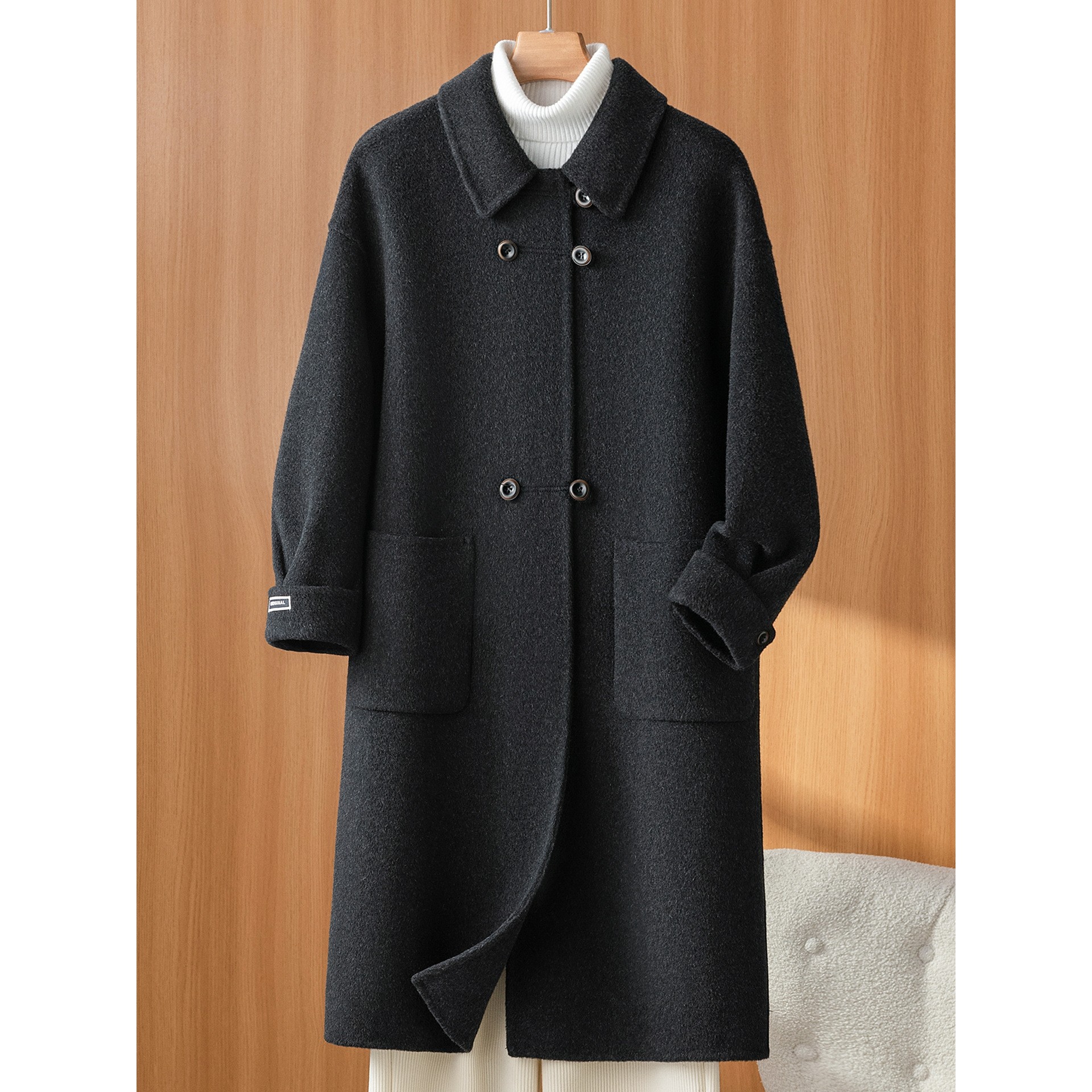 香港潮牌2025新款秋冬双面羊绒大衣女高级感长款娃娃领毛呢外套羊,男装,毛呢大衣,淘宝优惠券,粉丝福利购,淘宝优惠卷