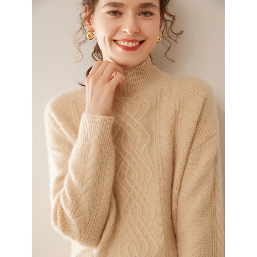 香港潮牌重磅加厚半高领绞花山羊绒衫女宽松毛衣提花内搭软糯亲肤,女装/女士精品,羊绒衫,淘宝优惠券,粉丝福利购,淘宝优惠卷