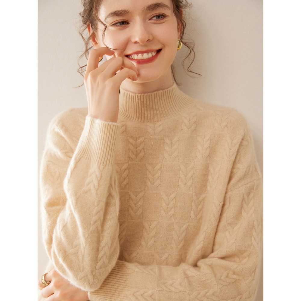 香港潮牌绞花重磅加厚半高领山羊绒衫女24秋冬新款长袖套头毛衣打,女装/女士精品,羊绒衫,淘宝优惠券,粉丝福利购,淘宝优惠卷