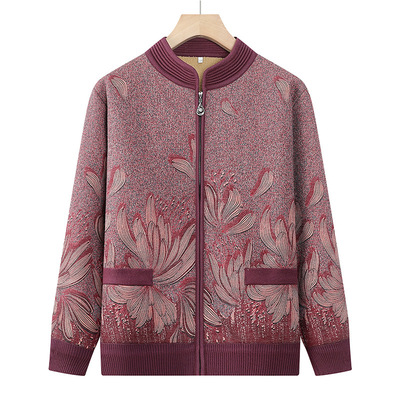 恒源祥中老年人毛衣外套女老太太衣服秋冬装加绒上衣7080岁奶奶开