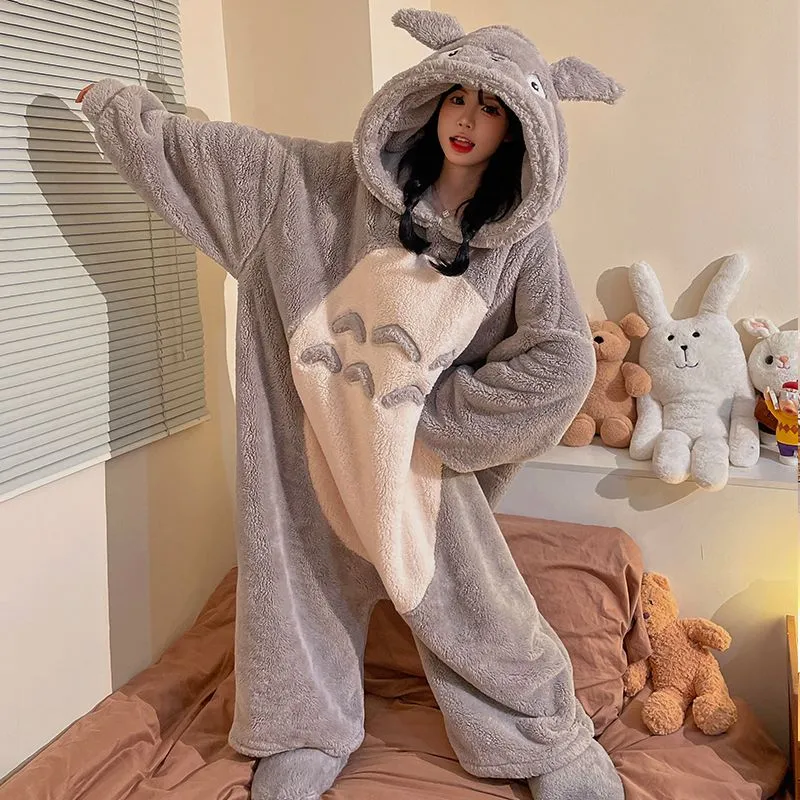 睡衣女可爱猪连体家居服珊瑚绒秒