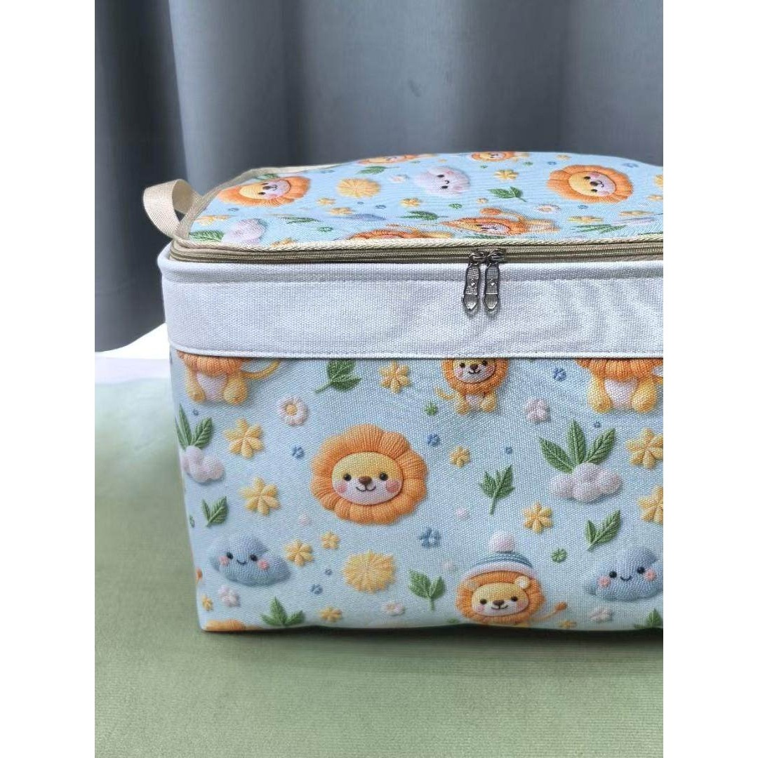 大容量加厚帆布防潮收纳箱双拉链带盖钢圈衣服被子收纳袋搬家储物