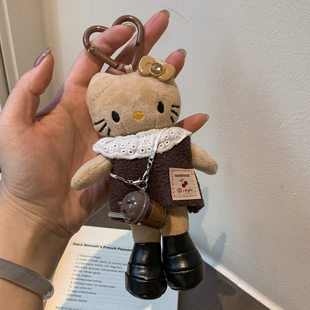 长腿豹纹黑皮Kitty毛绒挂件可爱kt猫爱心扣书包挂饰钥匙扣