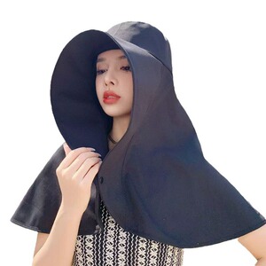 全方位海边防晒帽女大帽檐披肩遮脸护颈防紫外线遮阳帽夏季漏马尾