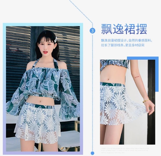 Áo tắm nữ ba mảnh bikini áo tắm của phụ nữ váy váy chia áo tắm áo tắm học sinh bảo thủ váy bơi - Bộ đồ bơi hai mảnh đồ bơi 2 mảnh cổ yếm	