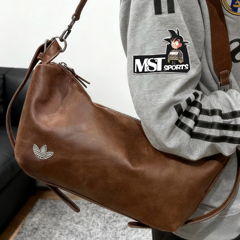 Adidas棕色肩带可调节拆卸单肩包图片