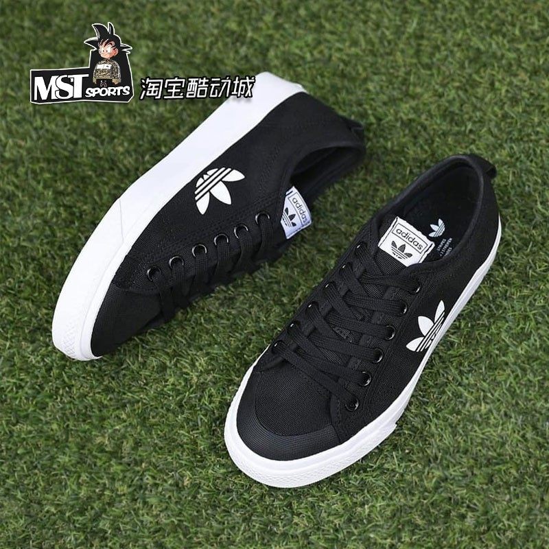 Adidas三叶草学院黑白低帮帆布鞋