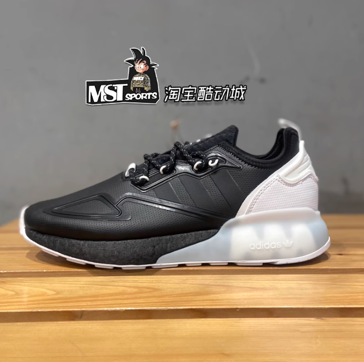 adidas三叶草zx 2k boost黑白武士低帮系带运动休闲跑步鞋s42835