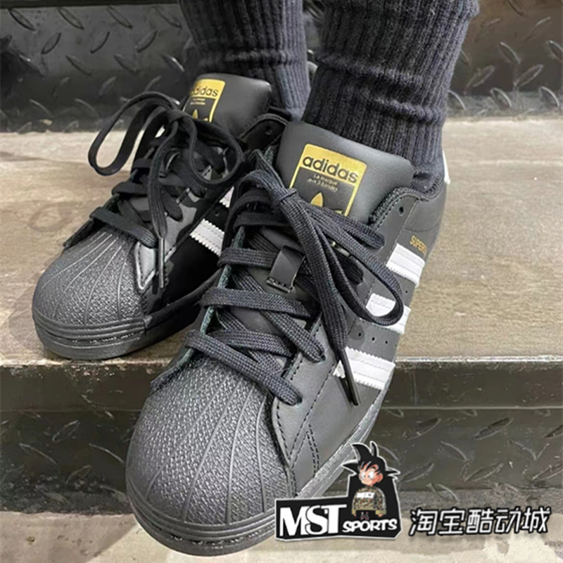 Adidas三叶草Superstar黑金标贝壳头黑武士男女运动板鞋EG4